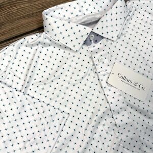Collars & Co Men Dress Collar Polo Size Large White Geometric Relaxed Fit NEW